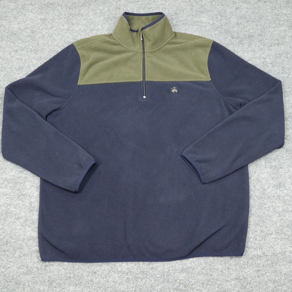 Brooks Brothers Pullover Mens XL Navy Blue Green Colorblock 1/4 Zip Fleece